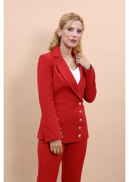 Erkek Yaka Düğme Detaylı Ceket-Kırmızı modelleri