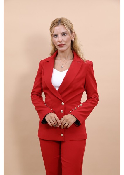 Erkek Yaka Düğme Detaylı Ceket-Kırmızı fırsatları