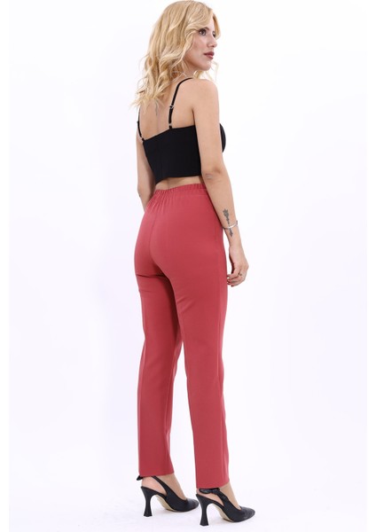 Lastikli Dar Paça Pantolon-Kiremit modelleri