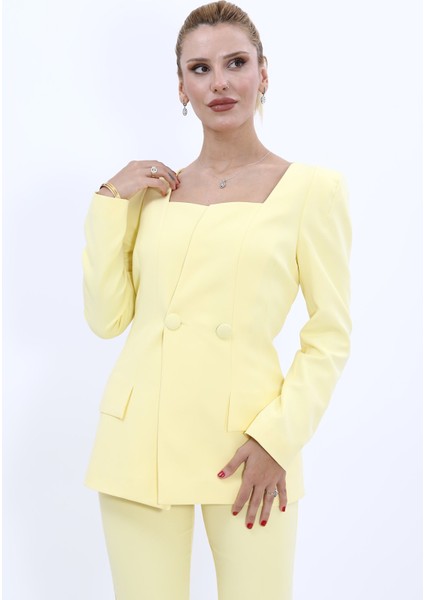 Kare Yaka Ceket-Sarı