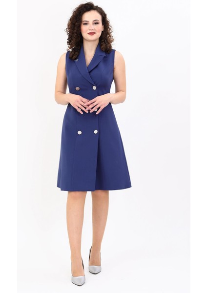 Erkek Yaka Belden Kesik Kuruvaze Elbise-Indigo