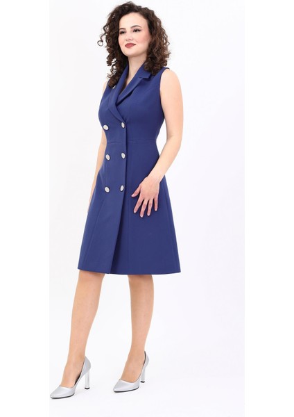 Erkek Yaka Belden Kesik Kuruvaze Elbise-Indigo fırsatları