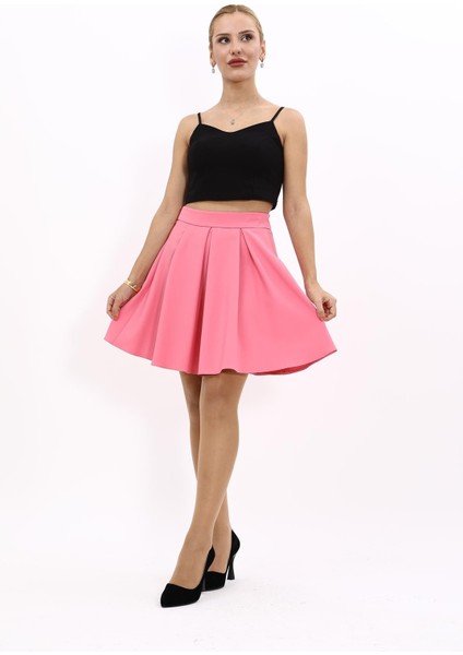 Kısa Kloş Etek-Pembe