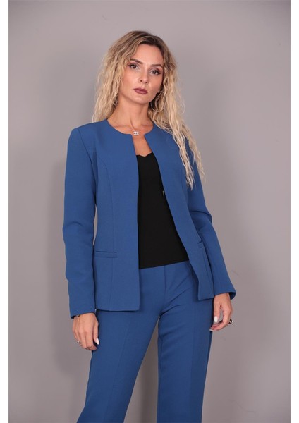 Oval Yaka Yandan Kuplu Klasik Ceket-Indigo fiyatları
