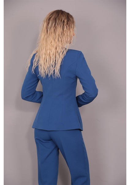 Oval Yaka Yandan Kuplu Klasik Ceket-Indigo indirimleri