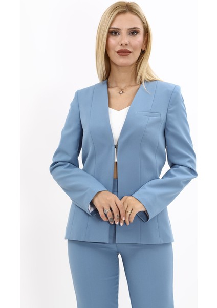 V Yaka Boydan Kuplu Kılasik Ceket-Deniz indirimleri