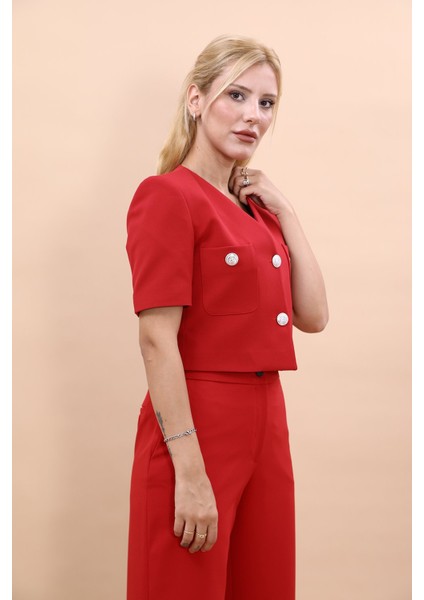 V Yaka Kısa Ceket-Kırmızı fiyatları