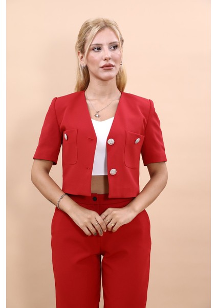V Yaka Kısa Ceket-Kırmızı fırsatları