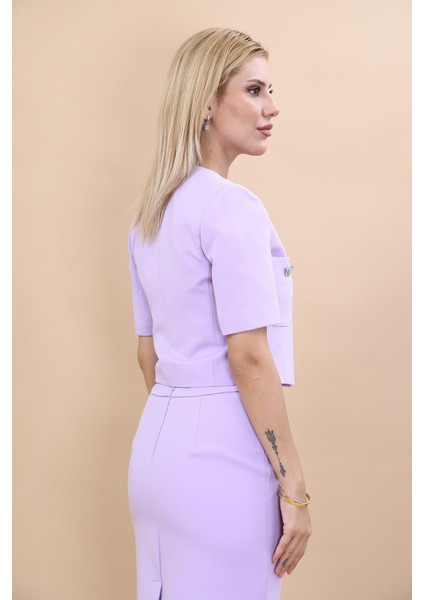 V Yaka Kısa Ceket-Menekşe fiyatları