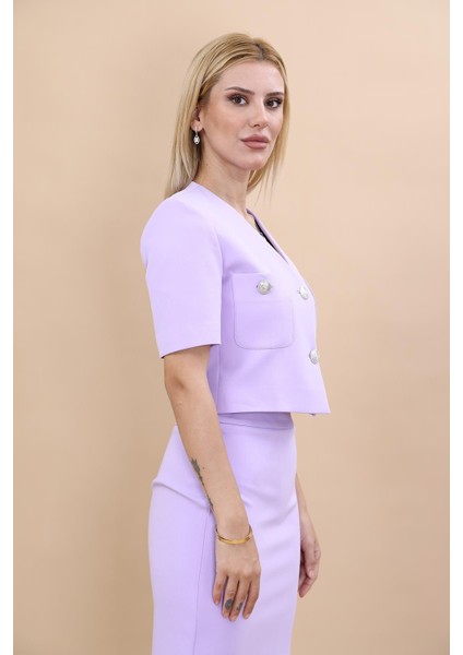 V Yaka Kısa Ceket-Menekşe modelleri