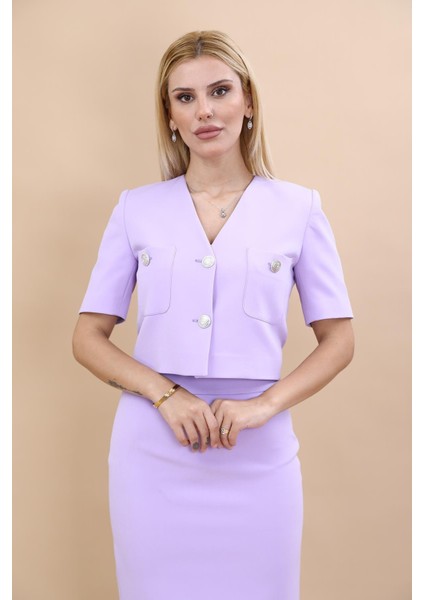 V Yaka Kısa Ceket-Menekşe fırsatları