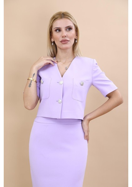 V Yaka Kısa Ceket-Menekşe indirimleri