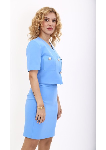 V Yaka Kısa Ceket-Gökyüzü modelleri