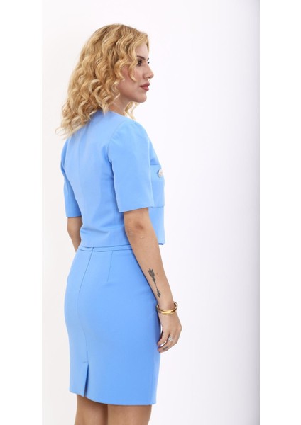 V Yaka Kısa Ceket-Gökyüzü fırsatları