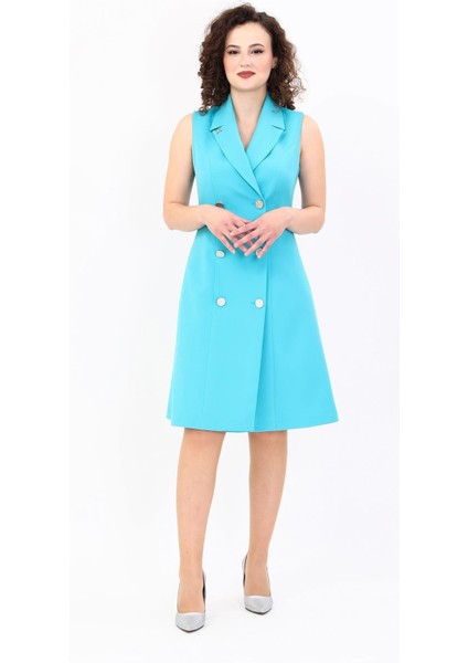 Erkek Yaka Belden Kesik Kuruvaze Elbise-Turkuaz modelleri