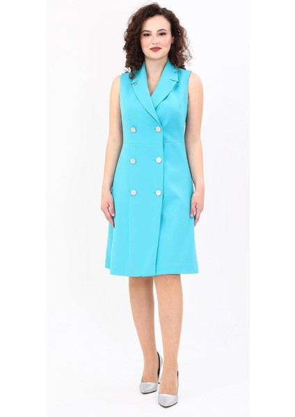 Erkek Yaka Belden Kesik Kuruvaze Elbise-Turkuaz indirimleri