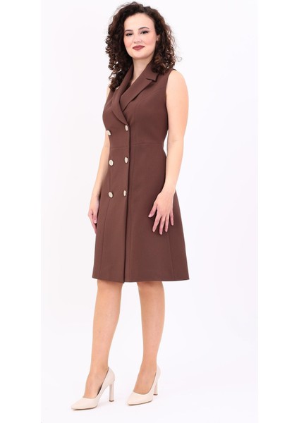 Erkek Yaka Belden Kesik Kuruvaze Elbise-Kestane fiyatları