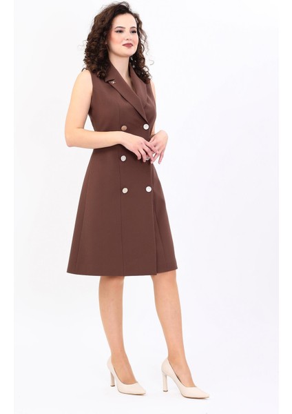 Erkek Yaka Belden Kesik Kuruvaze Elbise-Kestane modelleri