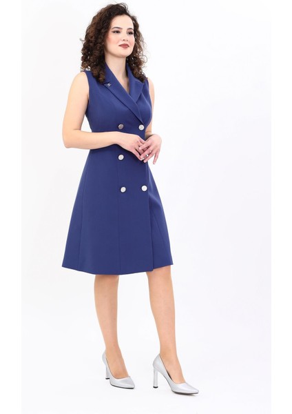 Erkek Yaka Belden Kesik Kuruvaze Elbise-Indigo indirimleri