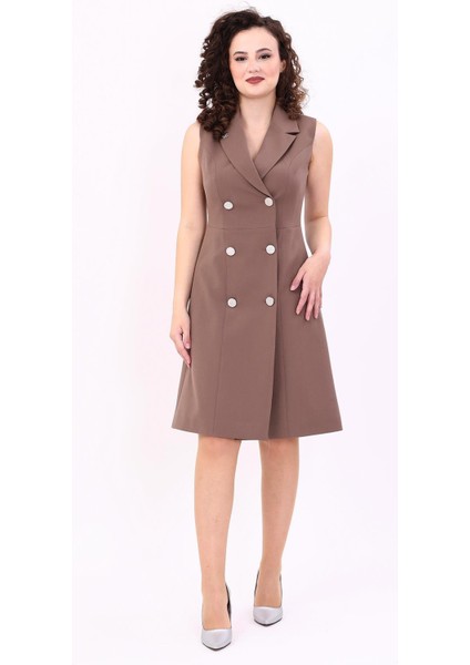 Erkek Yaka Belden Kesik Kuruvaze Elbise-Kahve