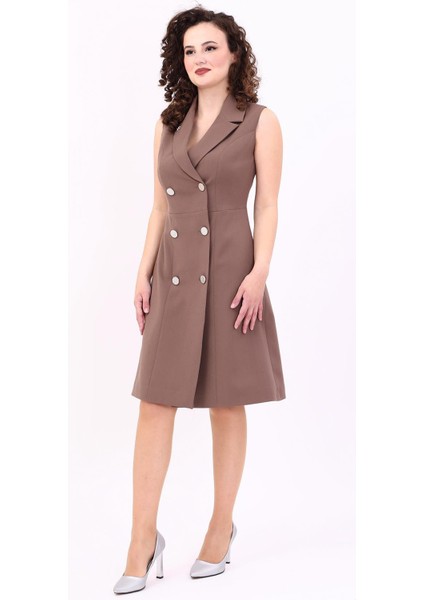 Erkek Yaka Belden Kesik Kuruvaze Elbise-Kahve fiyatları