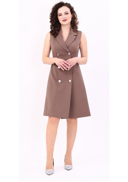 Erkek Yaka Belden Kesik Kuruvaze Elbise-Kahve fırsatları