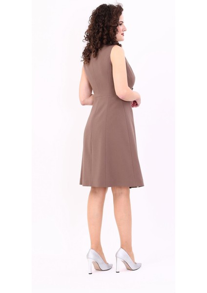 Erkek Yaka Belden Kesik Kuruvaze Elbise-Kahve indirimleri