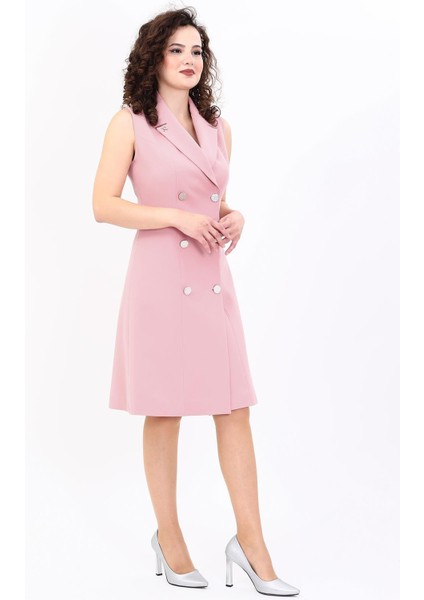 Erkek Yaka Kuruvaze Elbise-Pudra modelleri