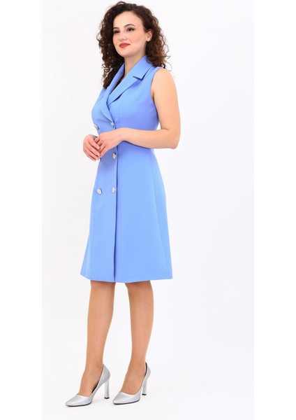 Erkek Yaka Belden Kesik Kuruvaze Elbise-Gökyüzü fiyatları