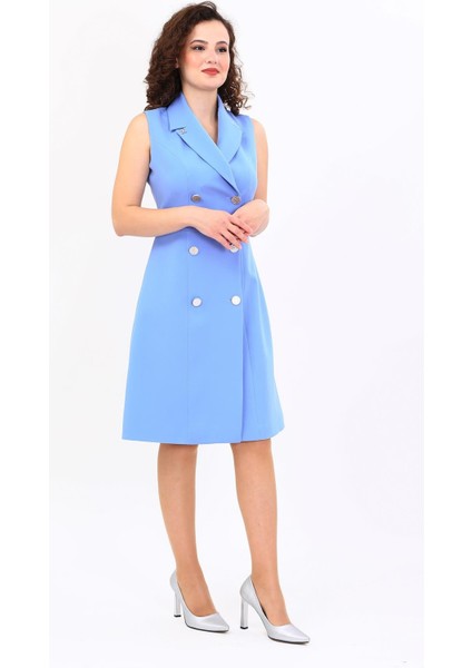Erkek Yaka Belden Kesik Kuruvaze Elbise-Gökyüzü modelleri