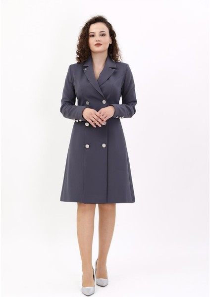 Erkek Yaka Kuruvaze Uzun Kol Elbise-Füme modelleri