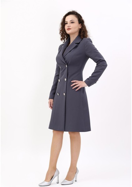 Erkek Yaka Kuruvaze Uzun Kol Elbise-Füme fırsatları