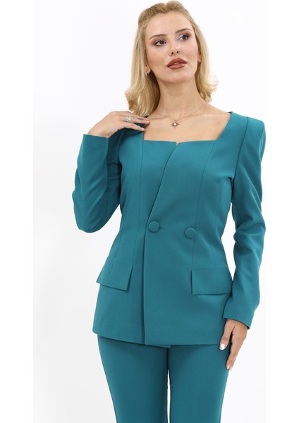 Kare Yaka Ceket-Petrol