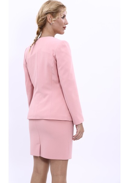 V Yaka Boydan Kuplu Kılasik Ceket-Pudra fiyatları