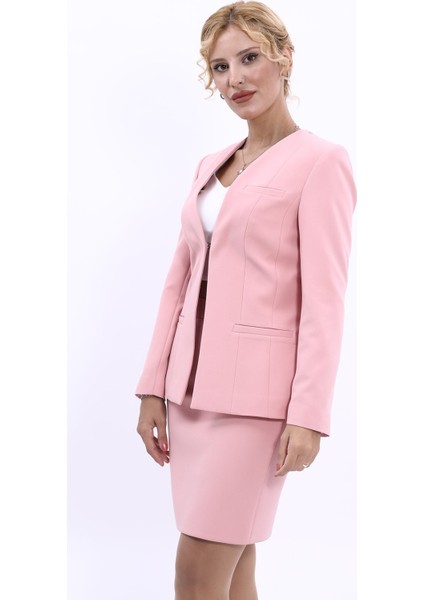 V Yaka Boydan Kuplu Kılasik Ceket-Pudra indirimleri