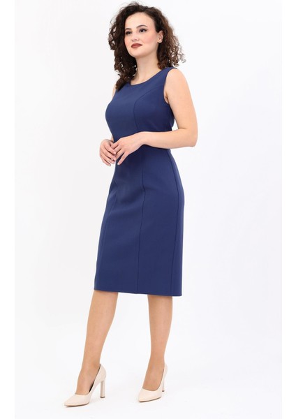 Kokteyl Sıfır Kol Elbise-Indigo