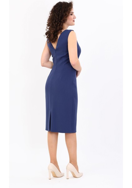 Kokteyl Sıfır Kol Elbise-Indigo fırsatları