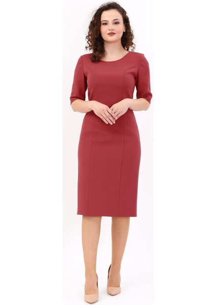 Kokteyl Kısa Kol Elbise-Kiremit indirimleri