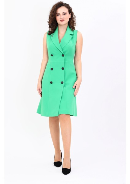 Erkek Yaka Belden Kesik Kuruvaze Elbise-Yeşil