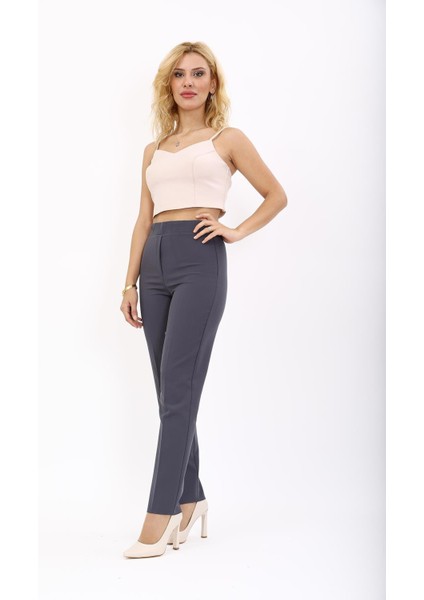 Lastikli Dar Paça Pantolon-Füme