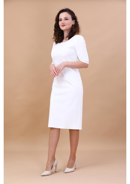 Kokteyl Kısa Kol Elbise-Beyaz