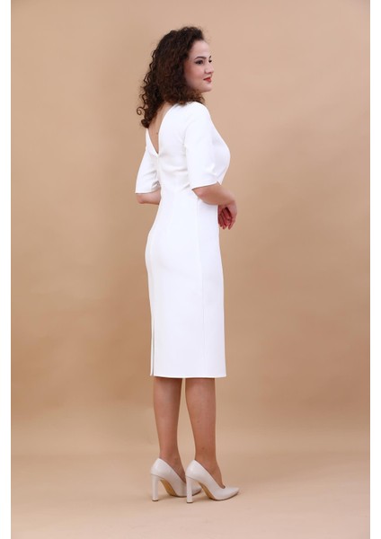 Kokteyl Kısa Kol Elbise-Beyaz fırsatları