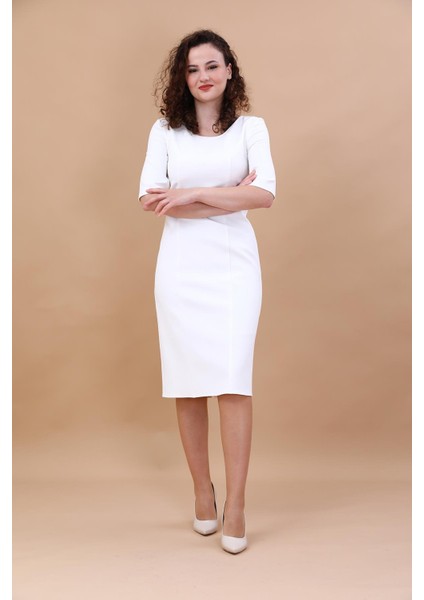 Kokteyl Kısa Kol Elbise-Beyaz indirimleri