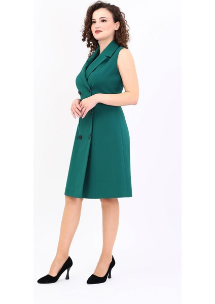 Erkek Yaka Belden Kesik Kuruvaze Elbise-Zümrüt fiyatları