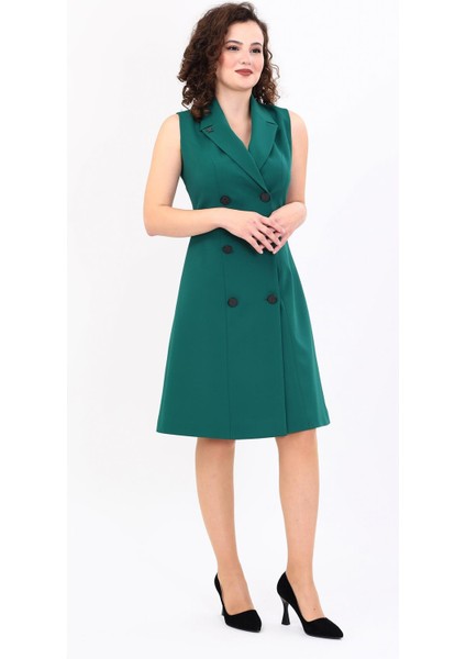 Erkek Yaka Belden Kesik Kuruvaze Elbise-Zümrüt modelleri