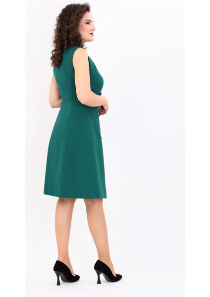 Erkek Yaka Belden Kesik Kuruvaze Elbise-Zümrüt indirimleri