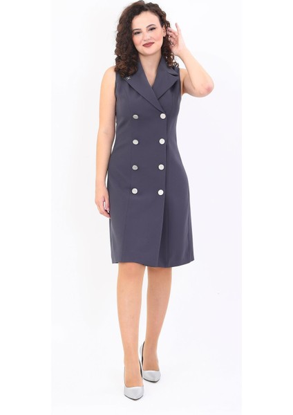 Erkek Yaka Kuruvaze Elbise-Füme