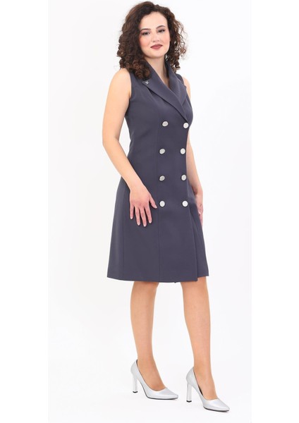 Erkek Yaka Kuruvaze Elbise-Füme indirimleri