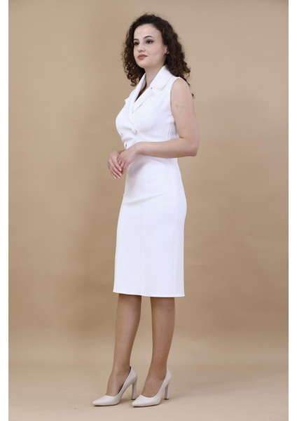 Erkek Yaka Yandan Fermuarlı Elbise-Beyaz fırsatları