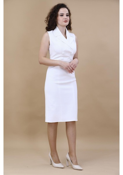 Erkek Yaka Yandan Fermuarlı Elbise-Beyaz indirimleri